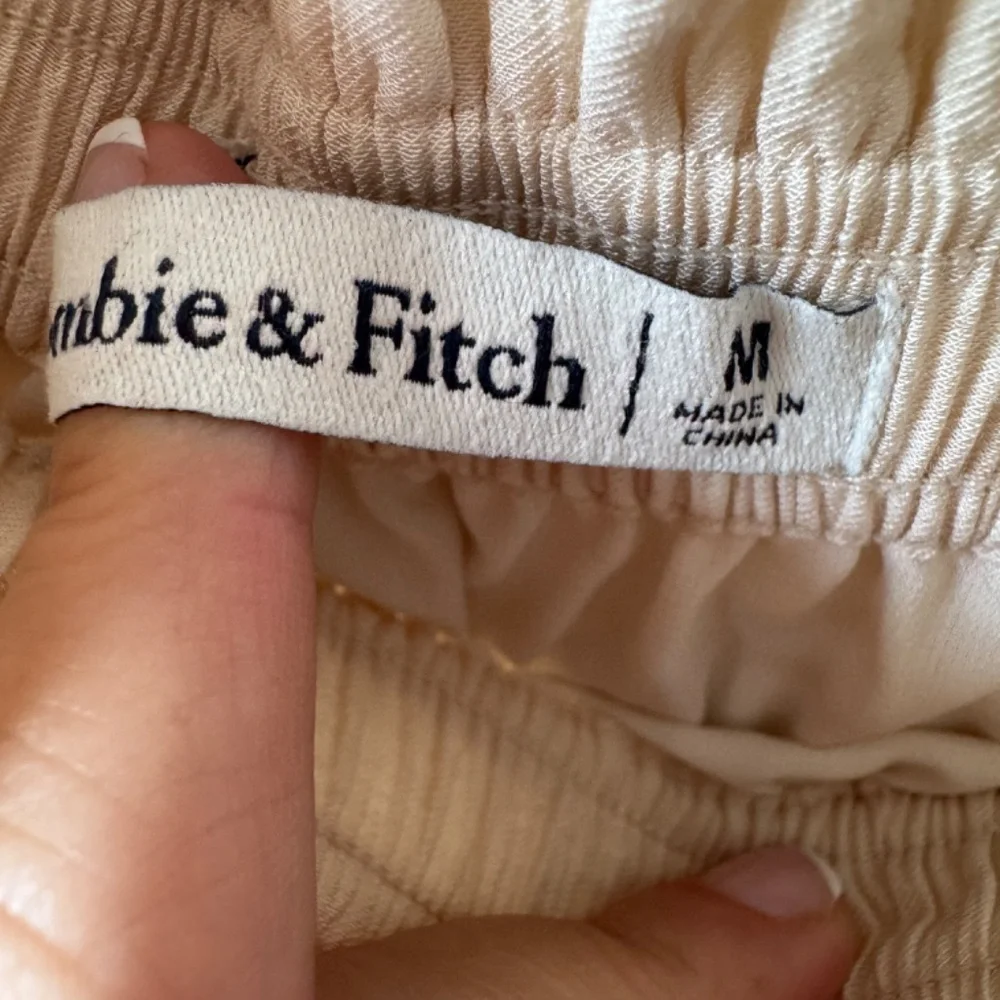 Abercrombie and Fitch Crinkle Textured Plunge Top and Maxi Skirt Cream M/L